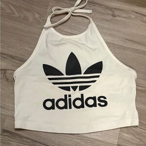 Adidas White Crop Halter Top with Black Logo